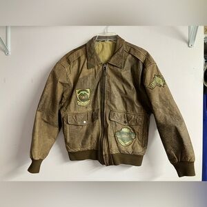 Leather Bomber Jacket by I.O.U, Men’s Medium, Brown, Flight Patches